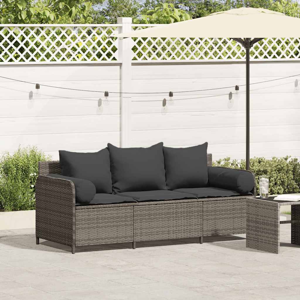 vidaXL 3-osobowa sofa ogrodowa z poduszkami, szara, polirattan