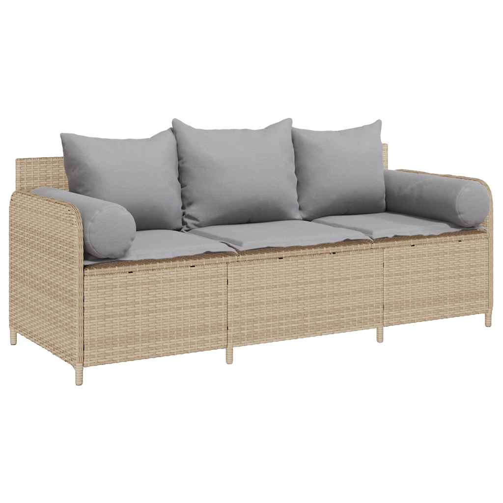 vidaXL Sofa ogrodowa z poduszkami, 3-osobowa, beż, polirattan