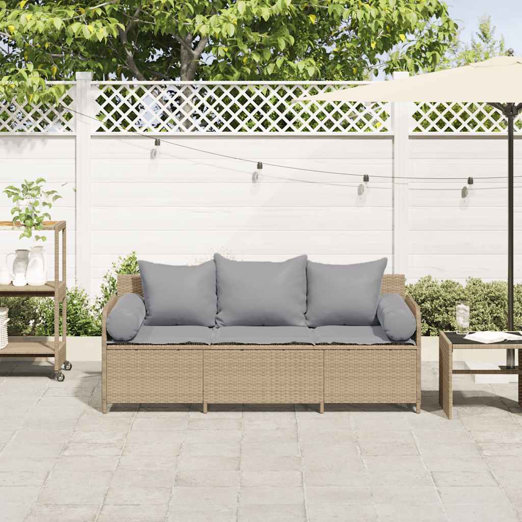 vidaXL Sofa ogrodowa z poduszkami, 3-osobowa, beż, polirattan