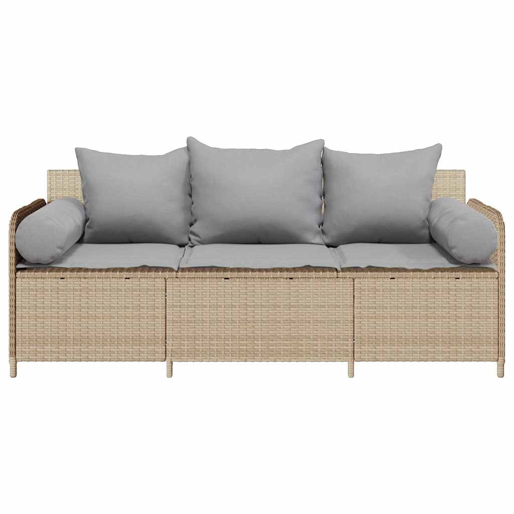 vidaXL Sofa ogrodowa z poduszkami, 3-osobowa, beż, polirattan
