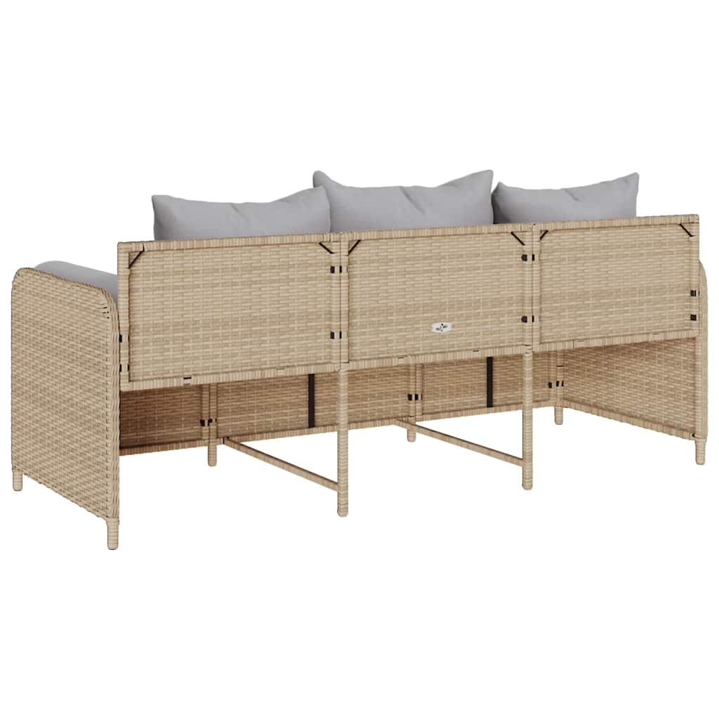 vidaXL Sofa ogrodowa z poduszkami, 3-osobowa, beż, polirattan