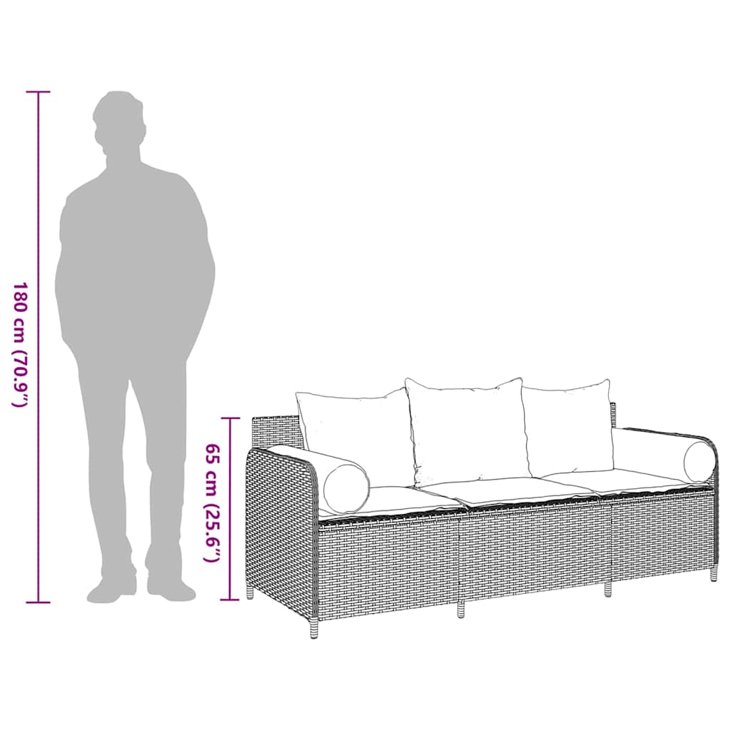 vidaXL Sofa ogrodowa z poduszkami, 3-osobowa, beż, polirattan