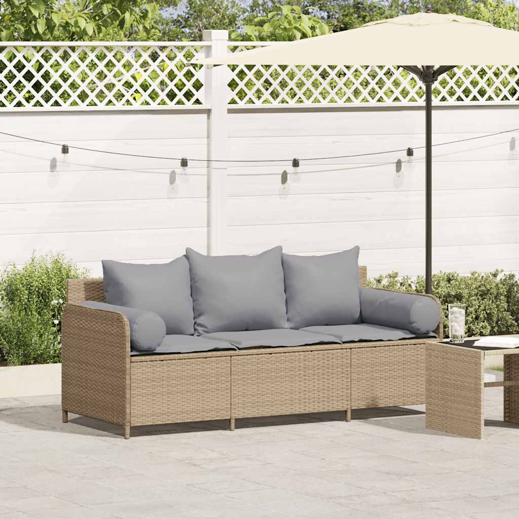 vidaXL Sofa ogrodowa z poduszkami, 3-osobowa, beż, polirattan