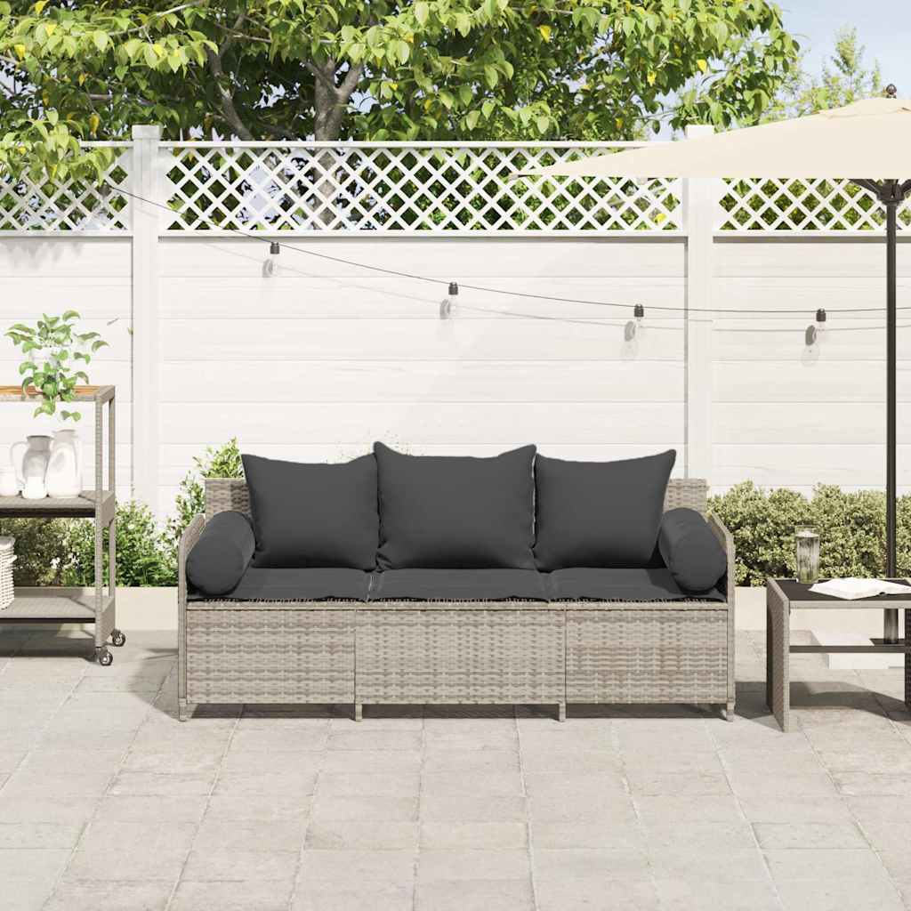 vidaXL Sofa ogrodowa z poduszkami, 3-osobowa, jasnoszara, polirattan