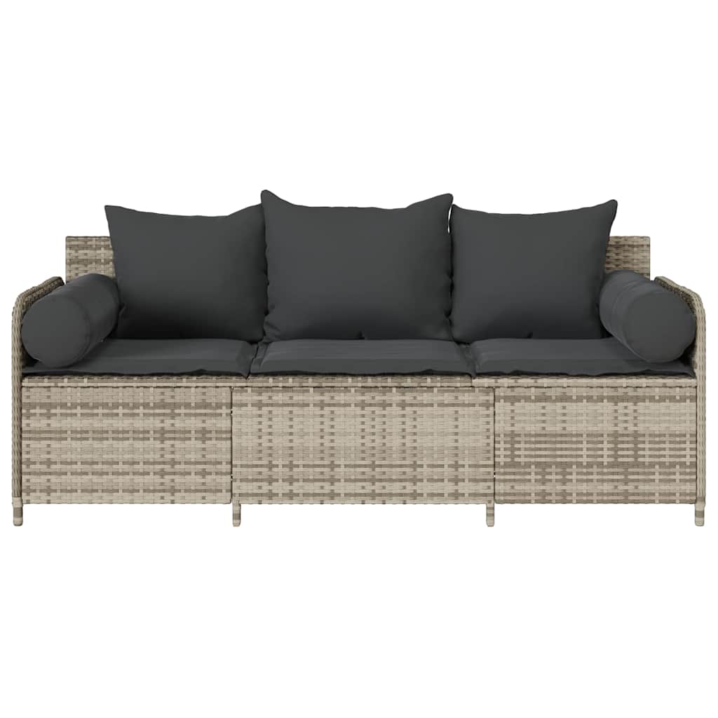 vidaXL Sofa ogrodowa z poduszkami, 3-osobowa, jasnoszara, polirattan