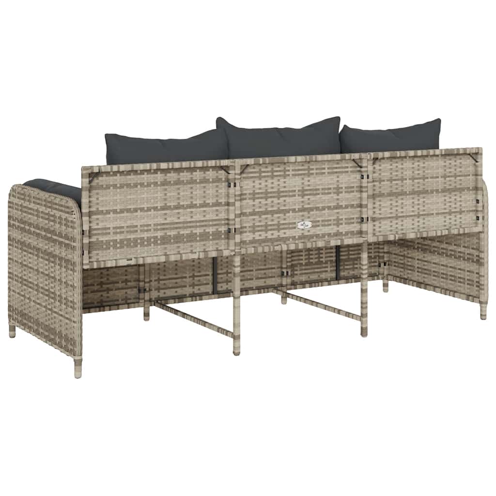 vidaXL Sofa ogrodowa z poduszkami, 3-osobowa, jasnoszara, polirattan