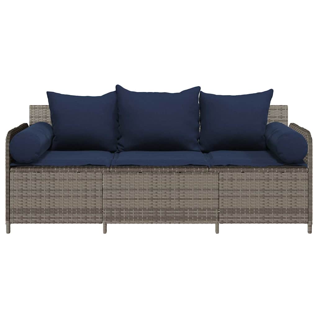 vidaXL 3-osobowa sofa ogrodowa z poduszkami, szara, polirattan