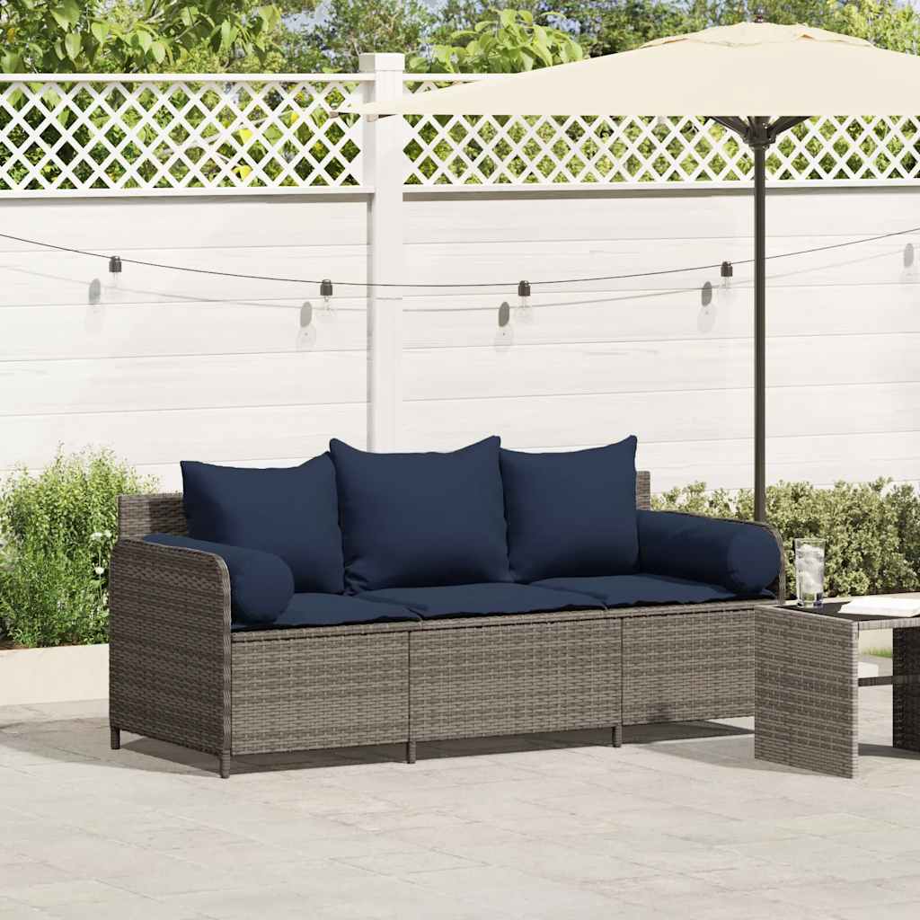 vidaXL 3-osobowa sofa ogrodowa z poduszkami, szara, polirattan