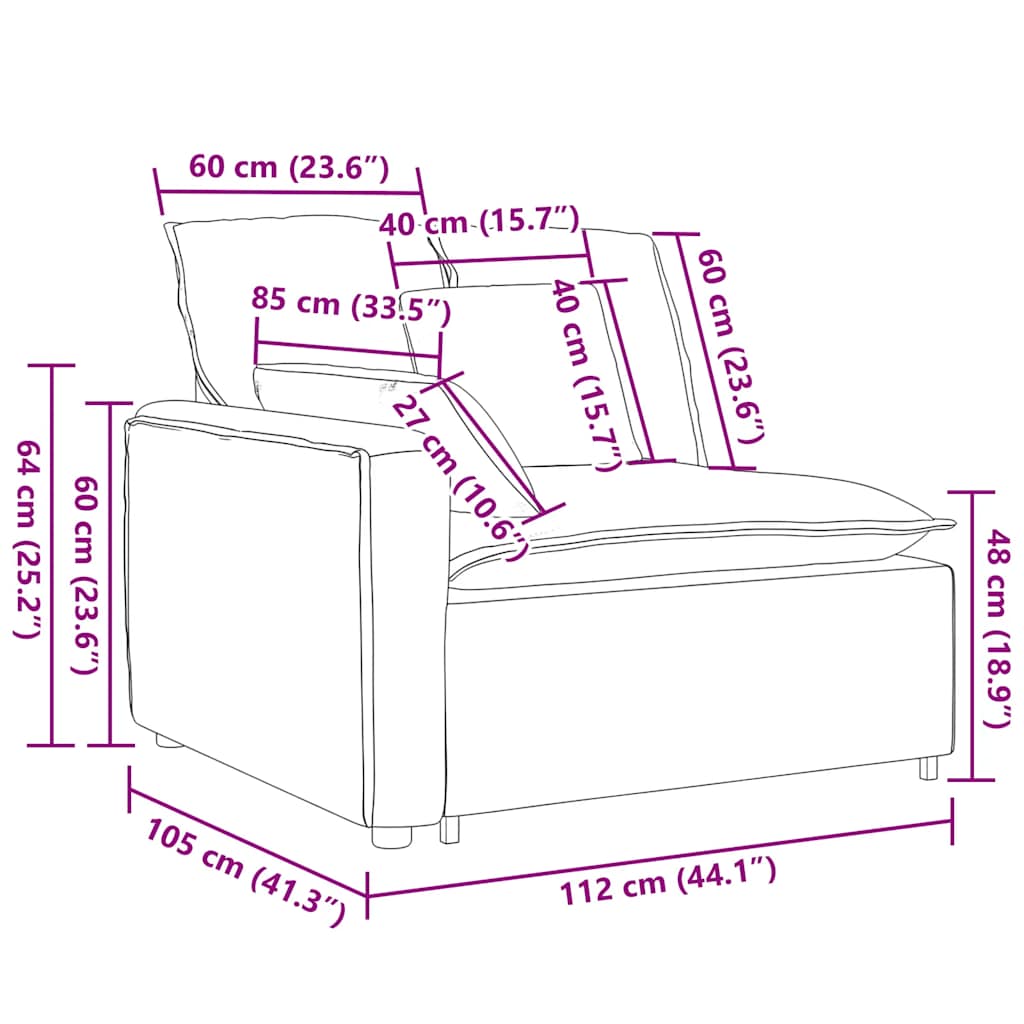 vidaXL Modułowy podłokietnik sofy modułowej z poduszkami czarny 100 cm