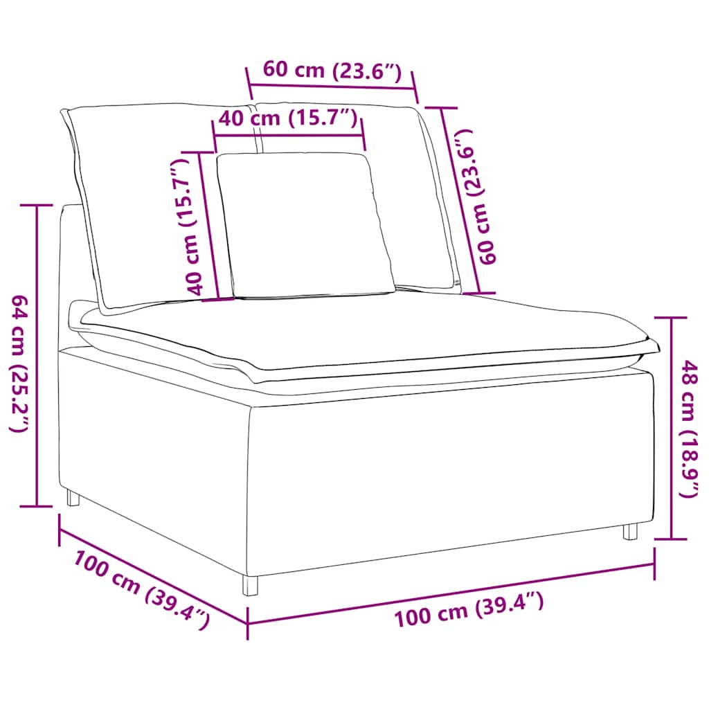 vidaXL Modułowy moduł centralny sofy z poduszkami niebieski 100 cm