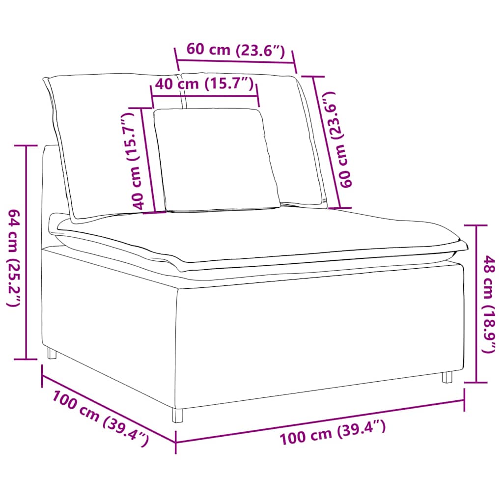 vidaXL Modułowy moduł centralny sofy z poduszkami Cloud Grey 100 cm
