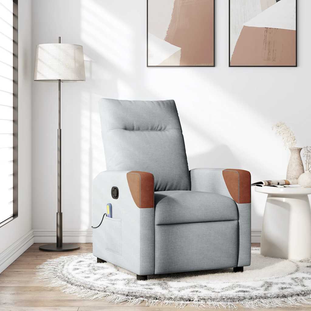 vidaXL Rozkładany fotel masujący, jasnoszary, obity tkaniną