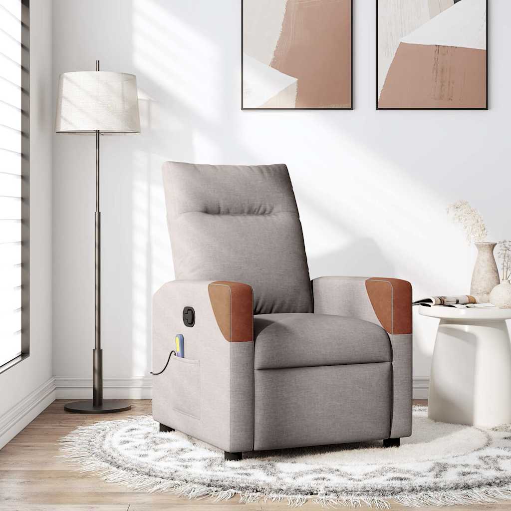 vidaXL Rozkładany fotel masujący, taupe, obity tkaniną