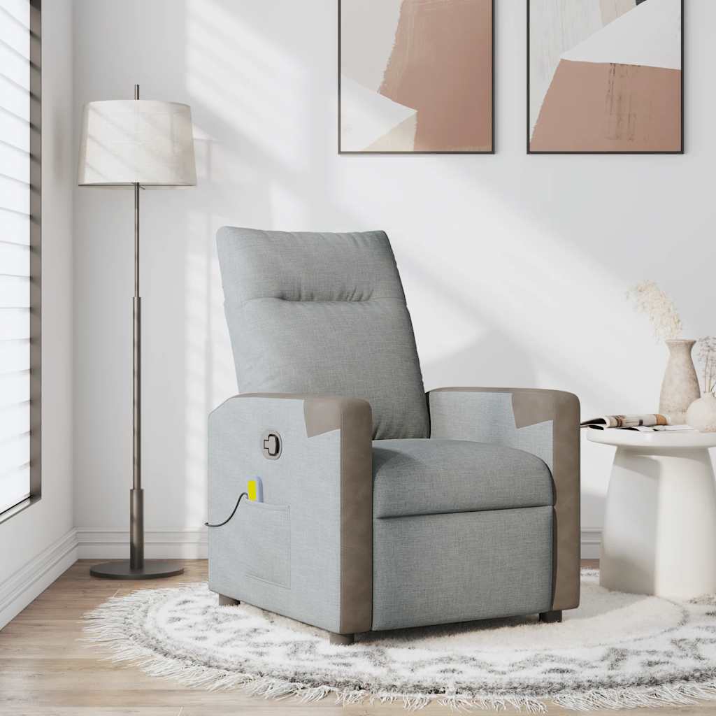 vidaXL Rozkładany fotel masujący, jasnoszary, obity tkaniną
