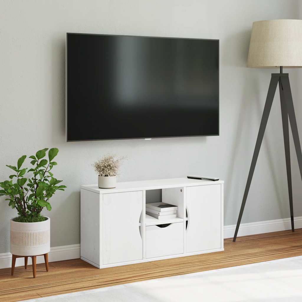 vidaXL Szafka RTV z szufladą „ODDA” Biała 79x24x40cm Drewno lite Sosna
