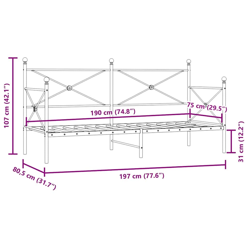 vidaXL Łóżko dzienne bez materaca czarne 75x190 cm stalowe