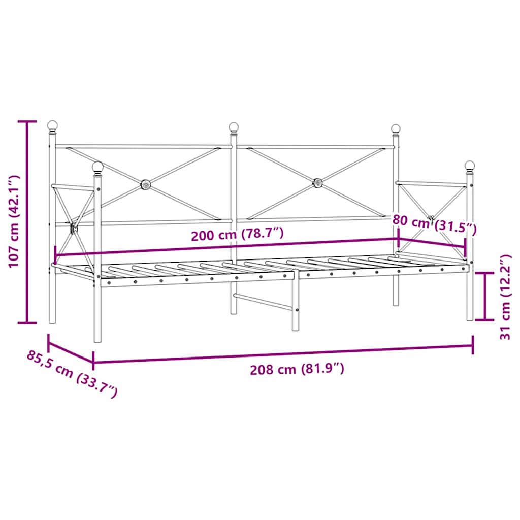 vidaXL Łóżko dzienne bez materaca czarne 80x200 cm stalowe