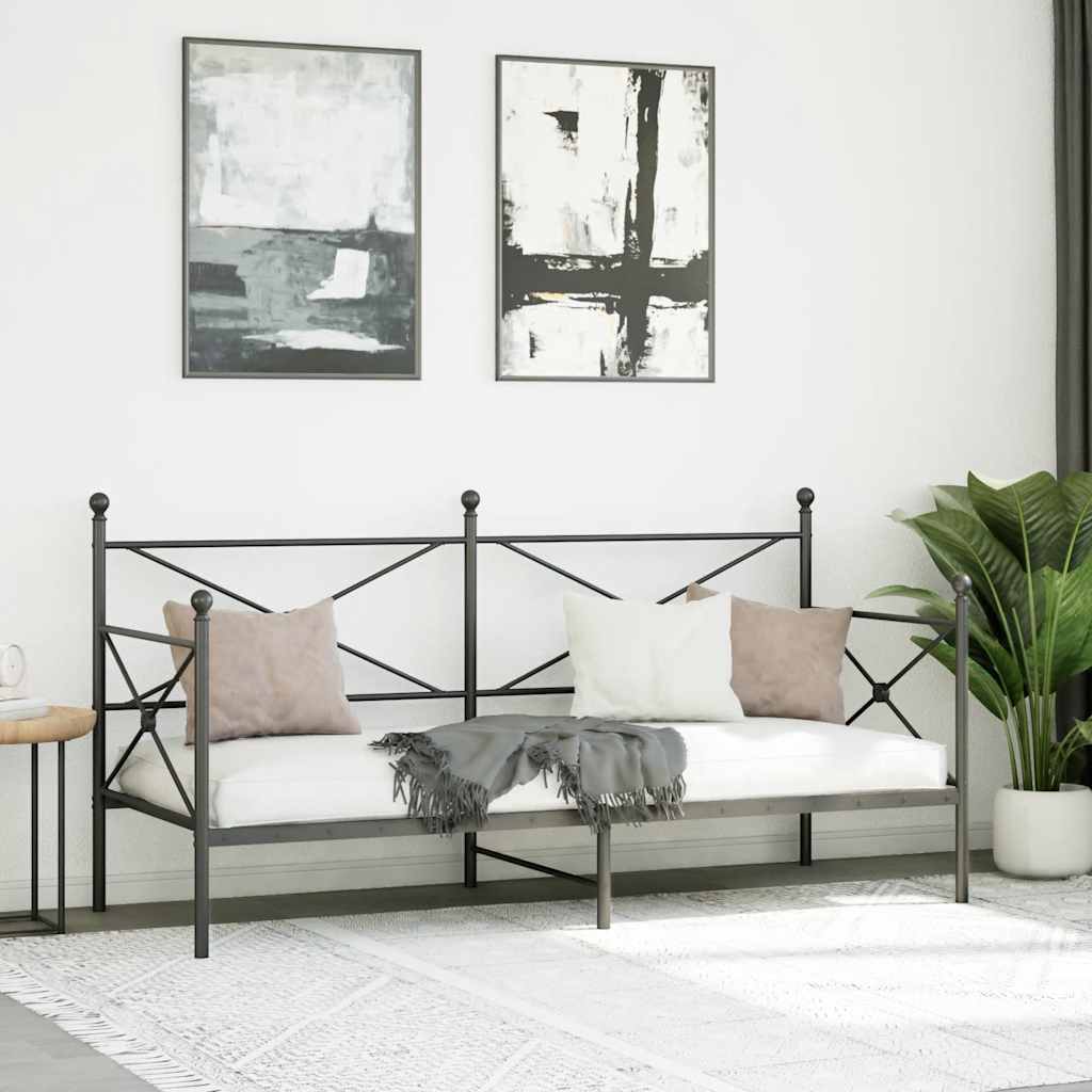 vidaXL Łóżko dzienne bez materaca czarne 90x200 cm stalowe