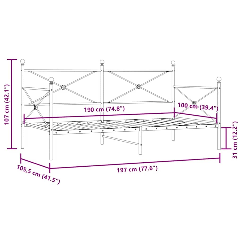 vidaXL Łóżko dzienne bez materaca czarne 100x190 cm stalowe