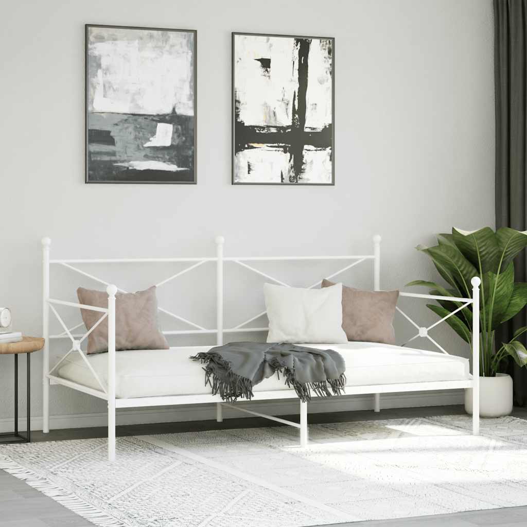 vidaXL Łóżko dzienne bez materaca białe 100x200 cm stalowe