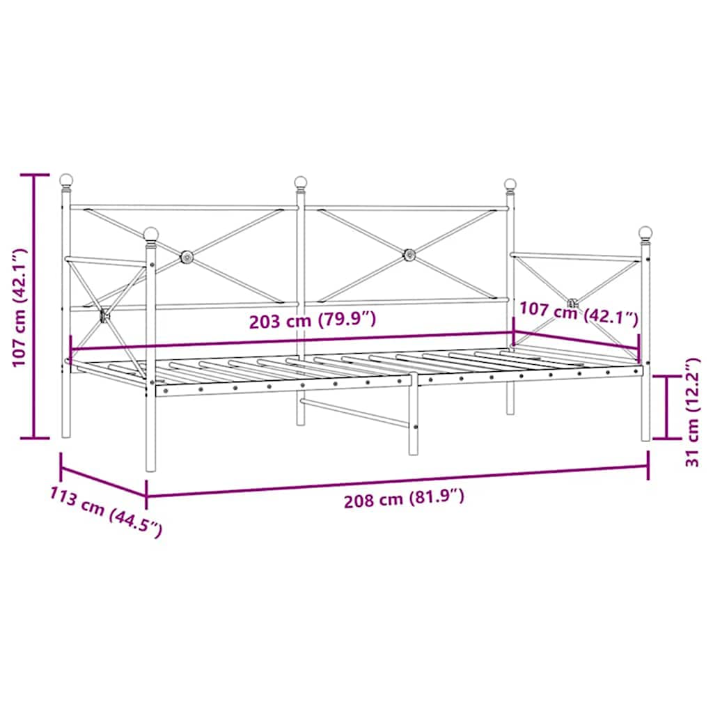 vidaXL Łóżko dzienne bez materaca białe 107x203 cm stalowe
