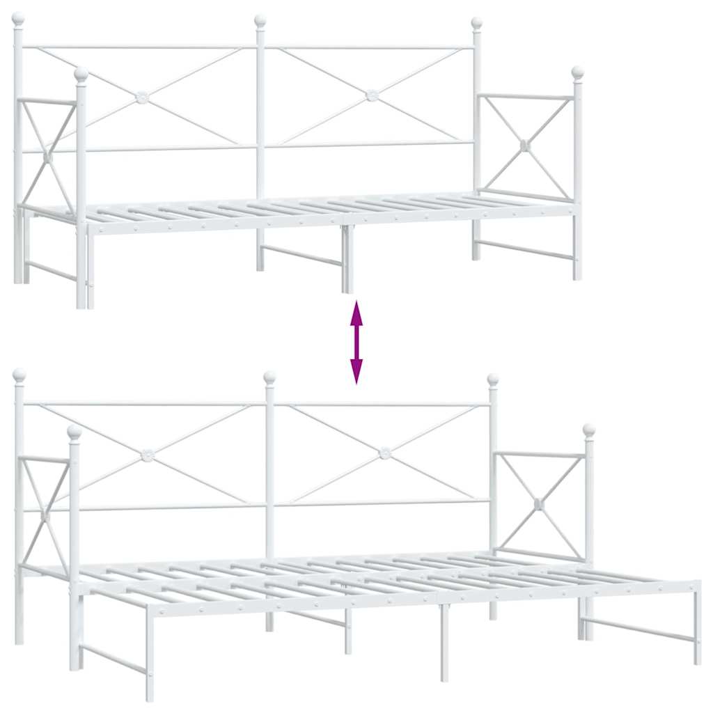 vidaXL Łóżko dzienne z wysuwanym siedziskiem bez materaca białe stal