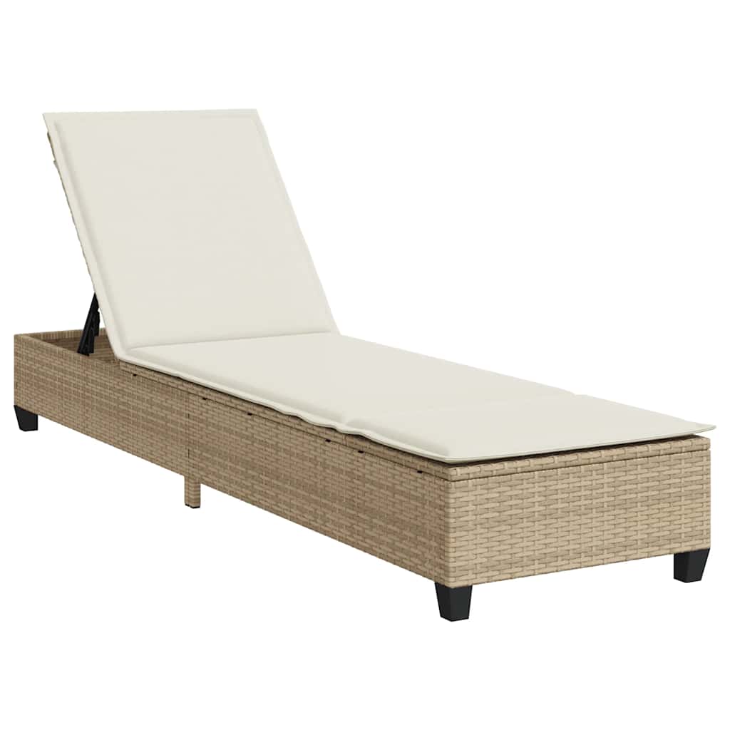 vidaXL Leżak z poduszkami beżowy 55x200x25,5cm polirattan