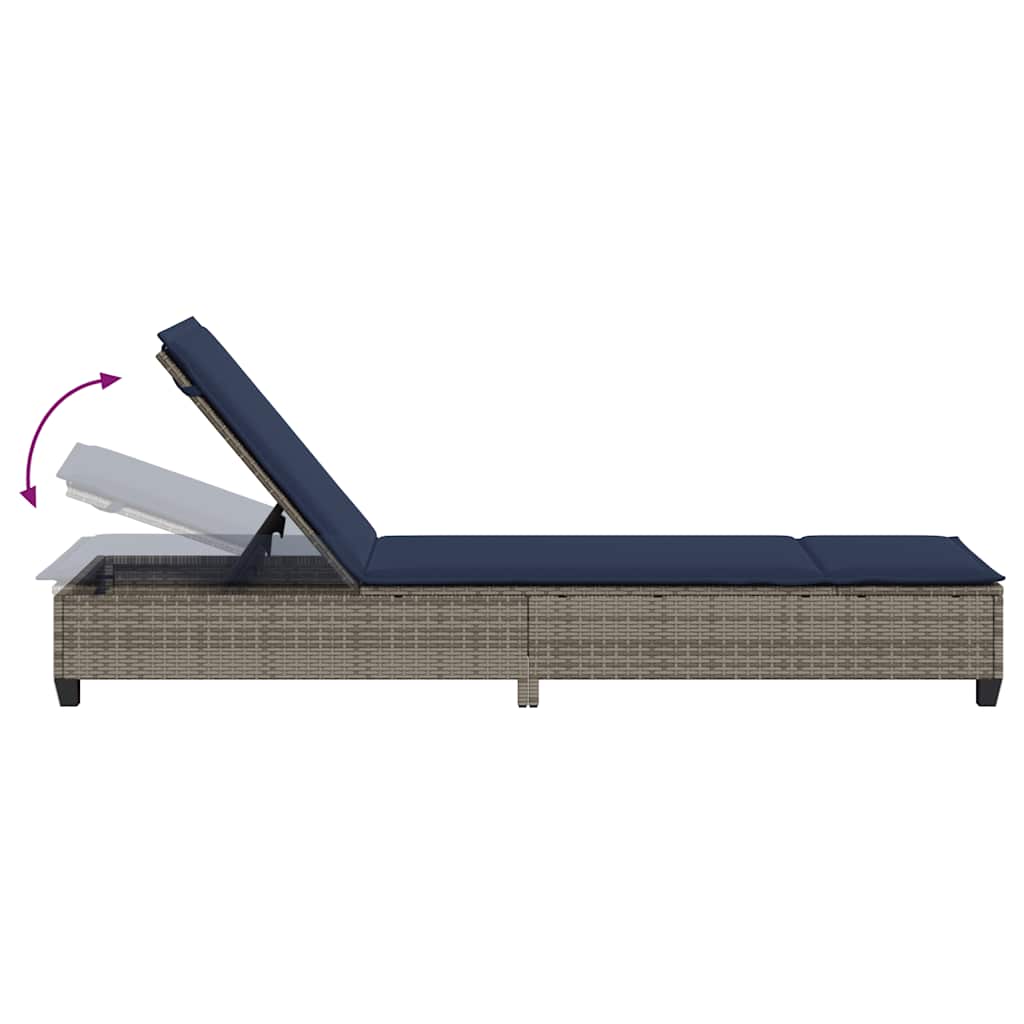 vidaXL Leżak z poduszkami Szary 55x200x25,5cm Polirattan