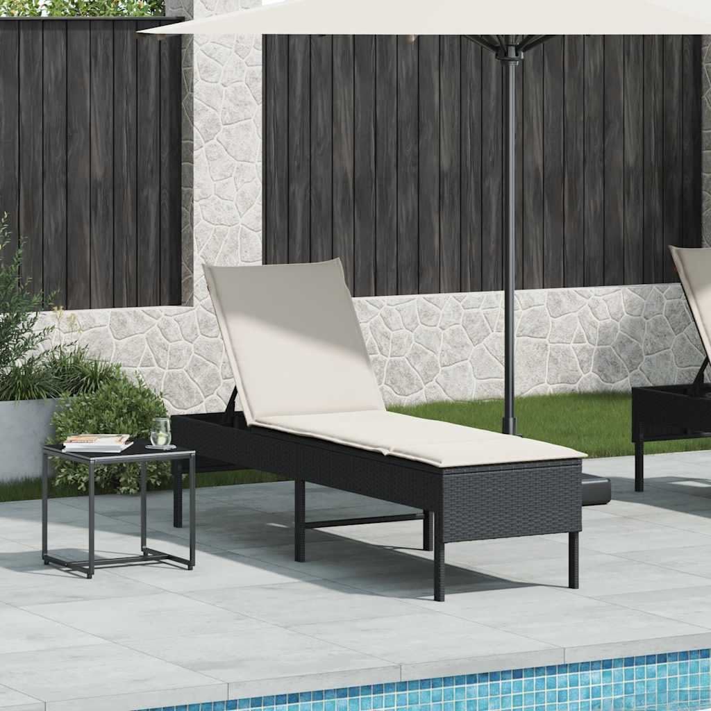 vidaXL Leżak z poduszką Czarny 55x200x44cm polirattan