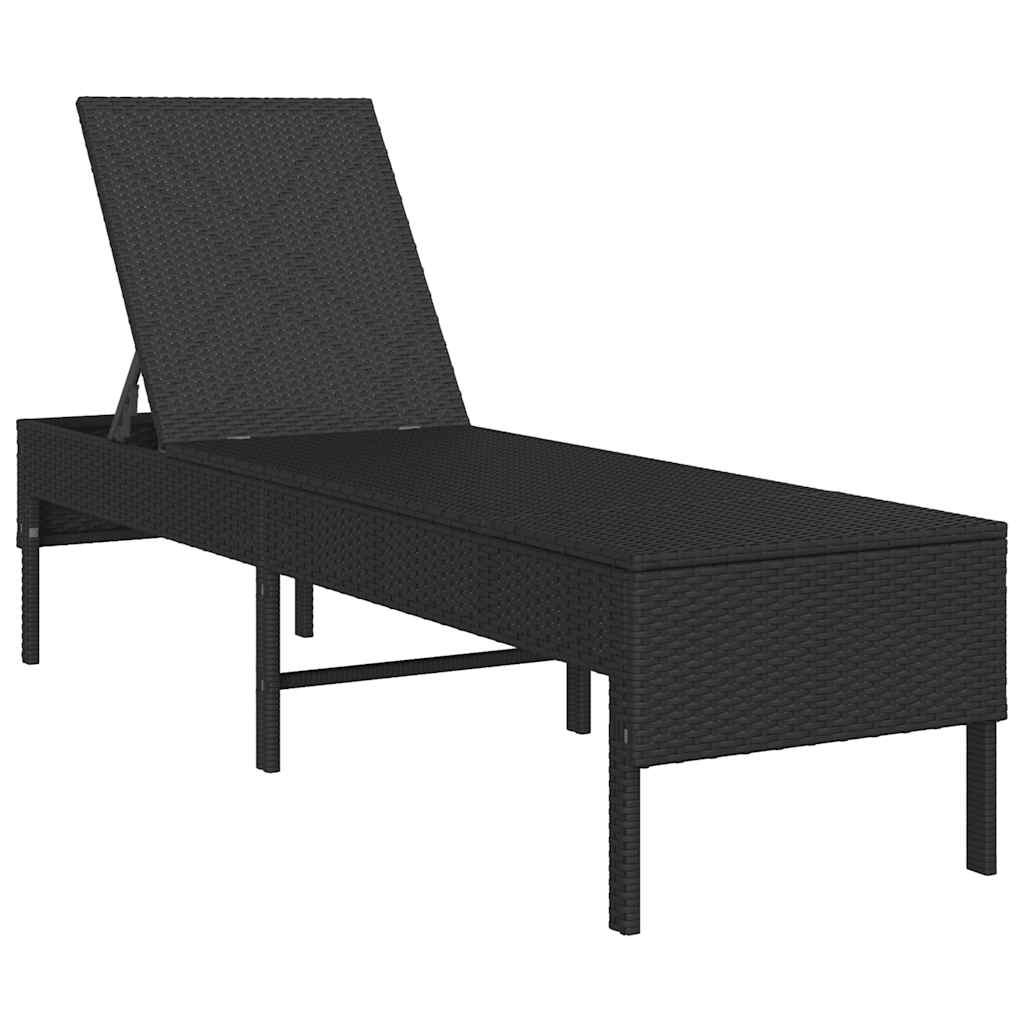 vidaXL Leżak z poduszką Czarny 55x200x44cm polirattan