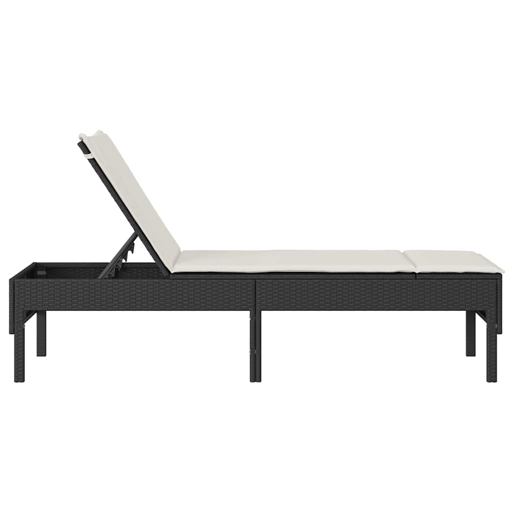 vidaXL Leżak z poduszką Czarny 55x200x44cm polirattan