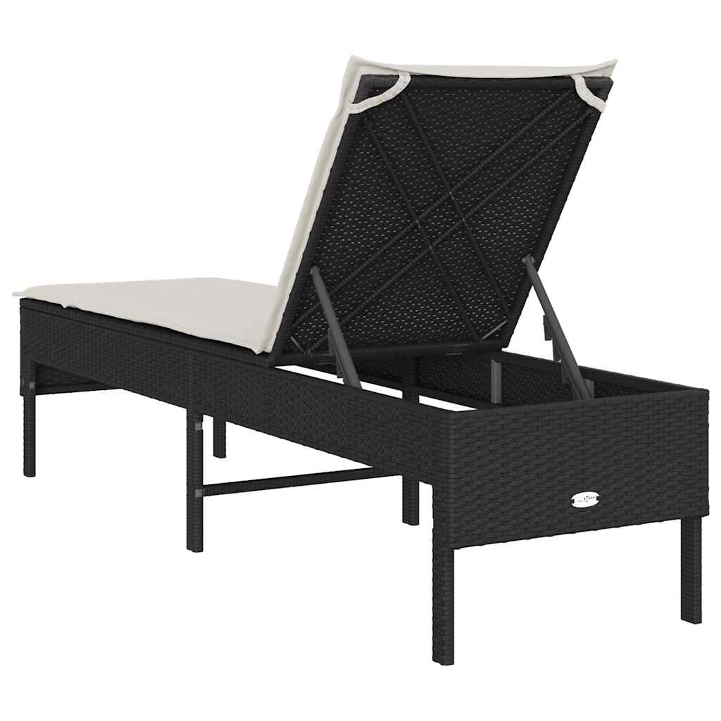 vidaXL Leżak z poduszką Czarny 55x200x44cm polirattan