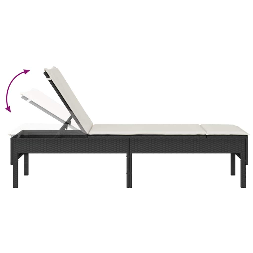 vidaXL Leżak z poduszką Czarny 55x200x44cm polirattan