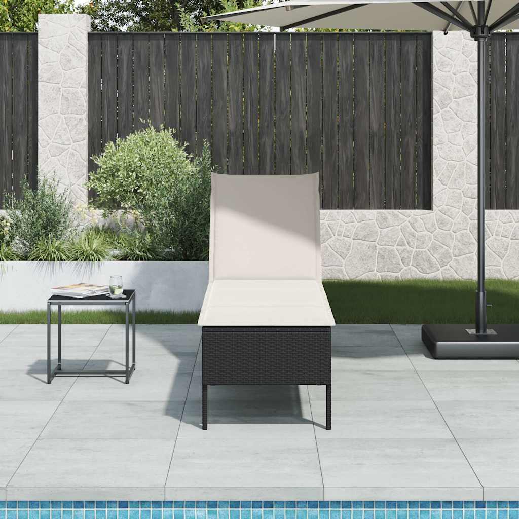 vidaXL Leżak z poduszką Czarny 55x200x44cm polirattan