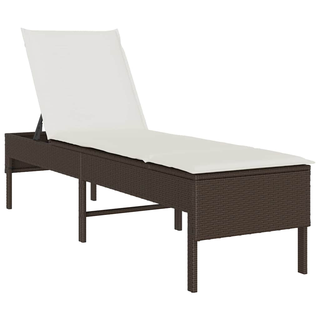 vidaXL Leżak z poduszką Brązowy 55x200x44cm Polirattan