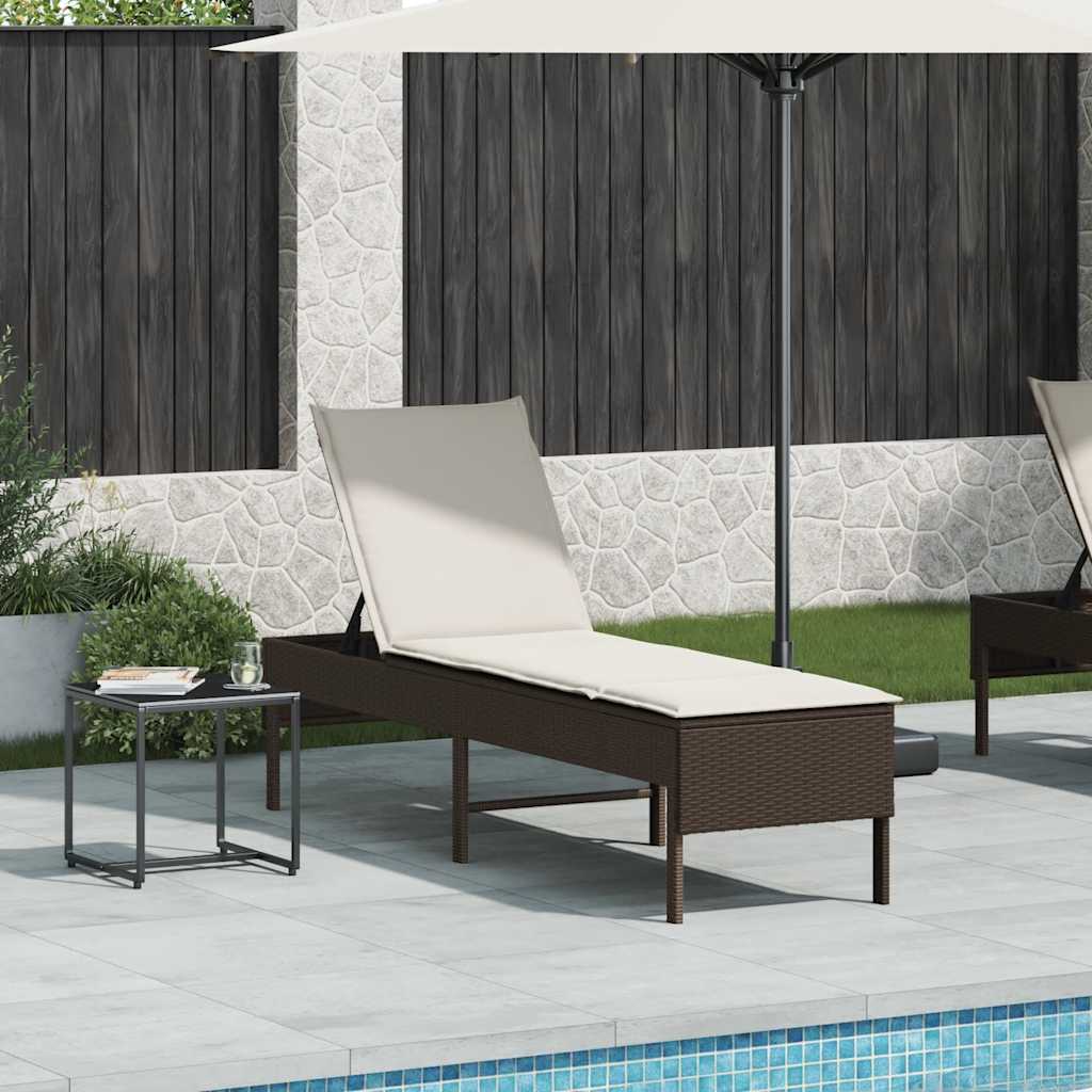 vidaXL Leżak z poduszką Brązowy 55x200x44cm Polirattan