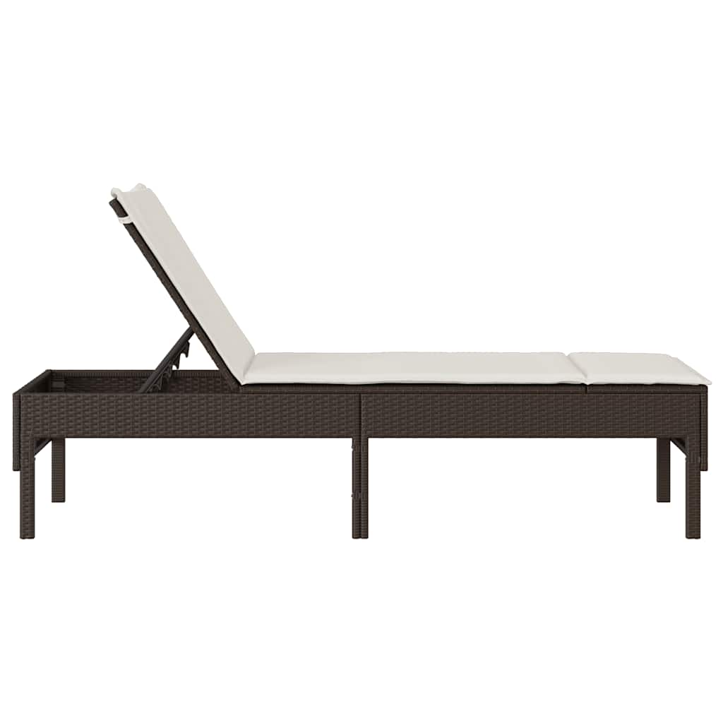 vidaXL Leżak z poduszką Brązowy 55x200x44cm Polirattan