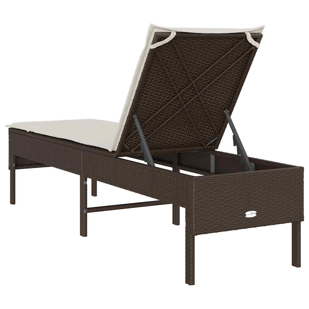 vidaXL Leżak z poduszką Brązowy 55x200x44cm Polirattan