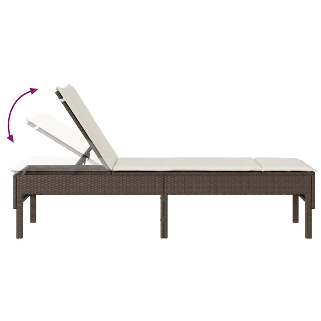 vidaXL Leżak z poduszką Brązowy 55x200x44cm Polirattan