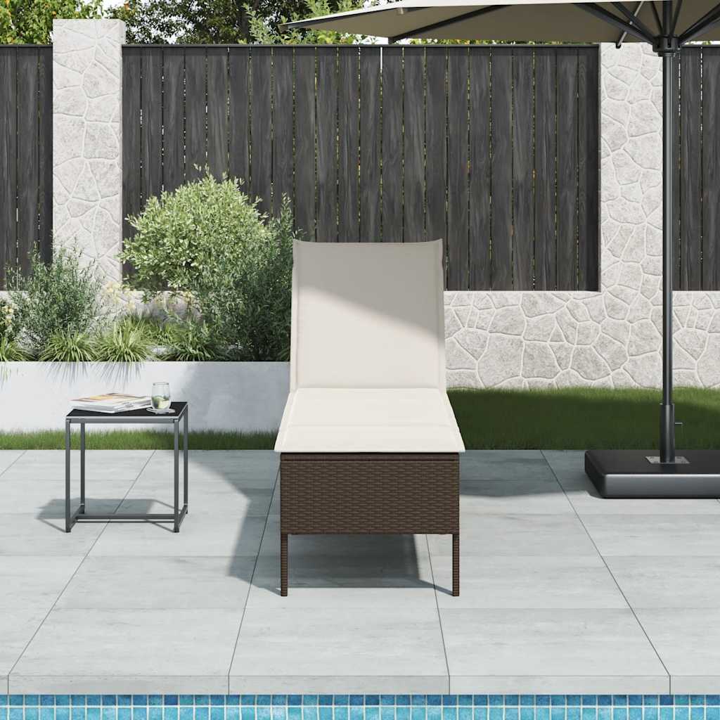 vidaXL Leżak z poduszką Brązowy 55x200x44cm Polirattan