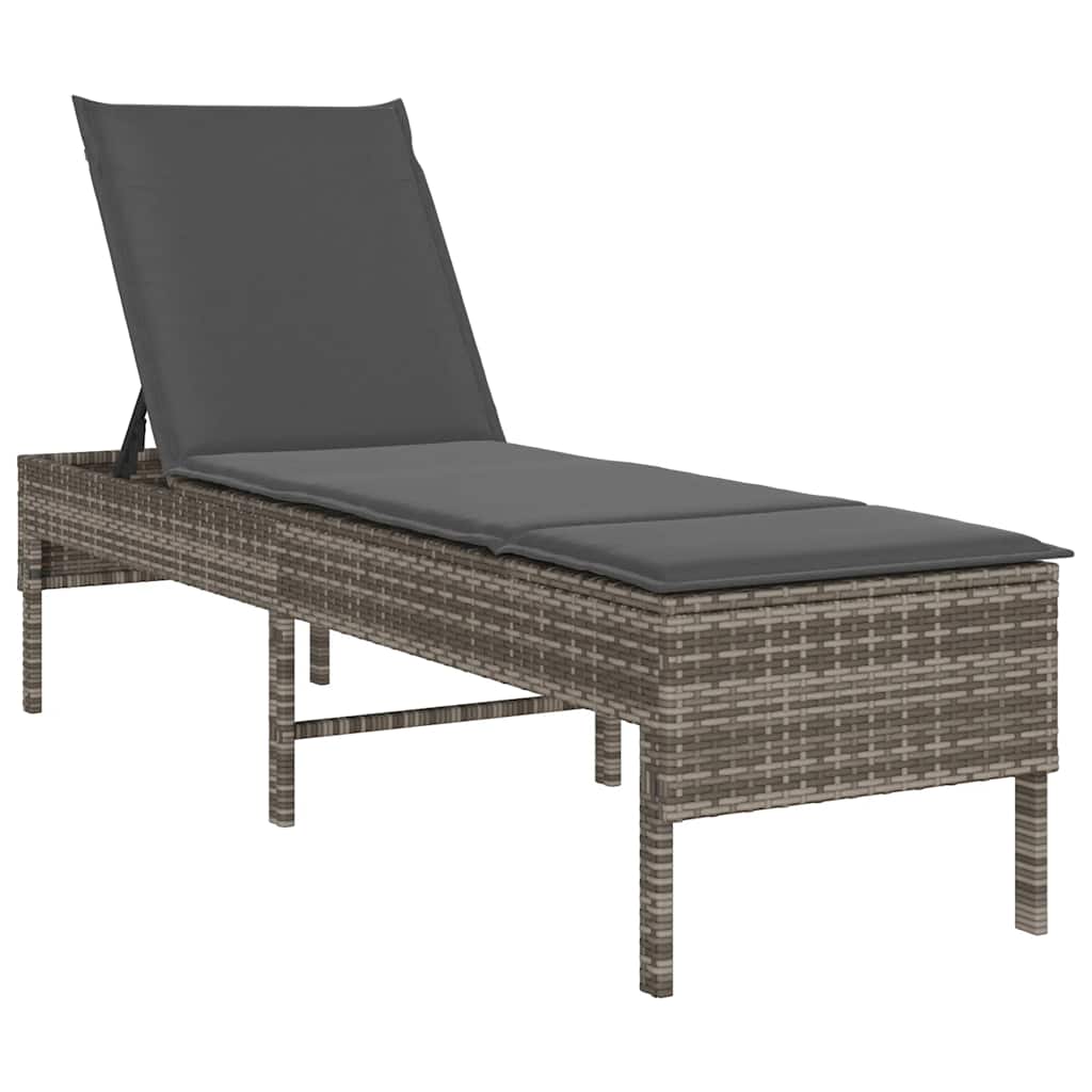 vidaXL Leżak z poduszką Szary 55x200x44cm Polirattan
