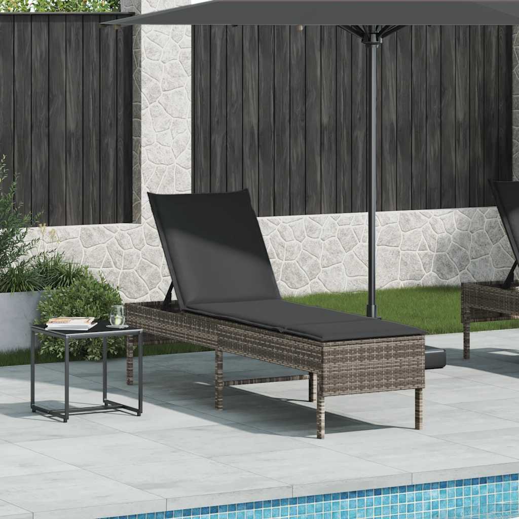 vidaXL Leżak z poduszką Szary 55x200x44cm Polirattan