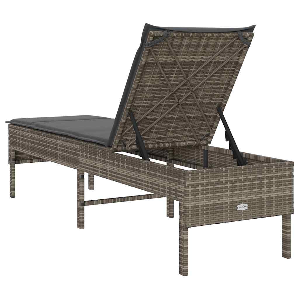 vidaXL Leżak z poduszką Szary 55x200x44cm Polirattan