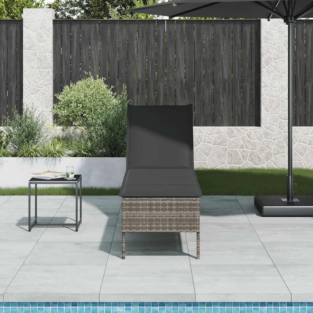 vidaXL Leżak z poduszką Szary 55x200x44cm Polirattan
