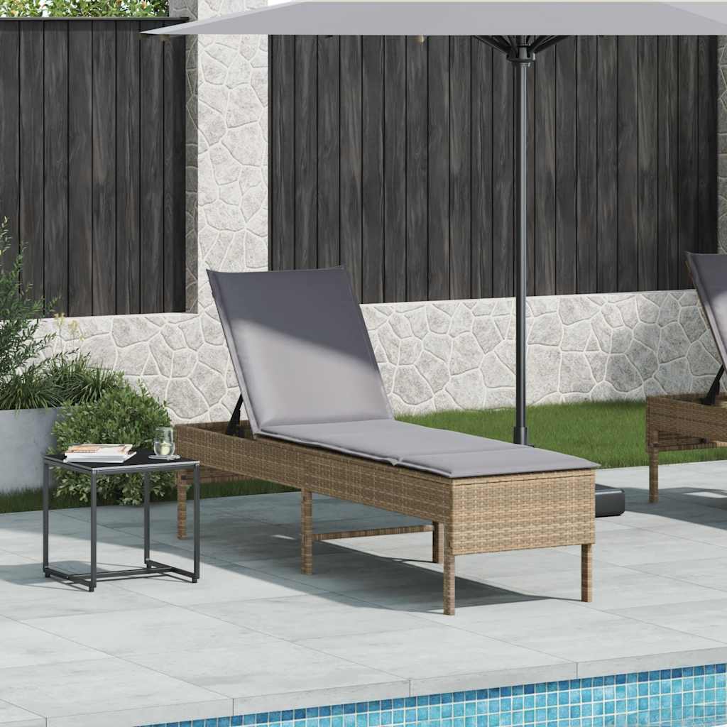 vidaXL Leżak z poduszką beżowy 55x200x44cm polirattan