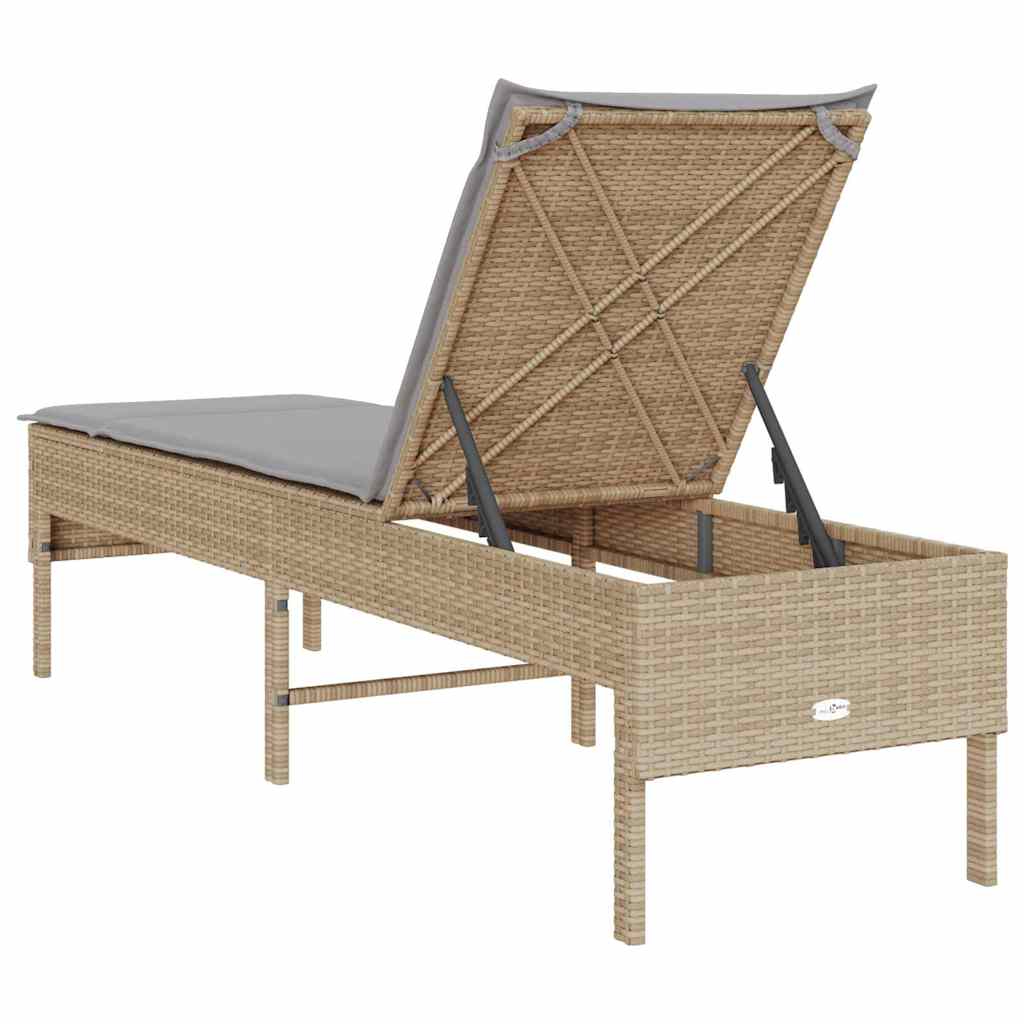 vidaXL Leżak z poduszką beżowy 55x200x44cm polirattan