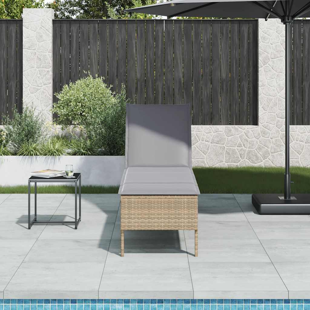 vidaXL Leżak z poduszką beżowy 55x200x44cm polirattan