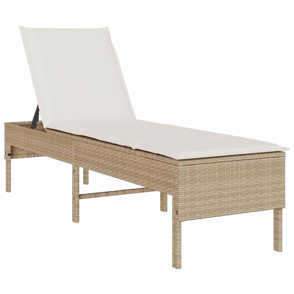 vidaXL Leżak z poduszką beżowy 55x200x44cm polirattan