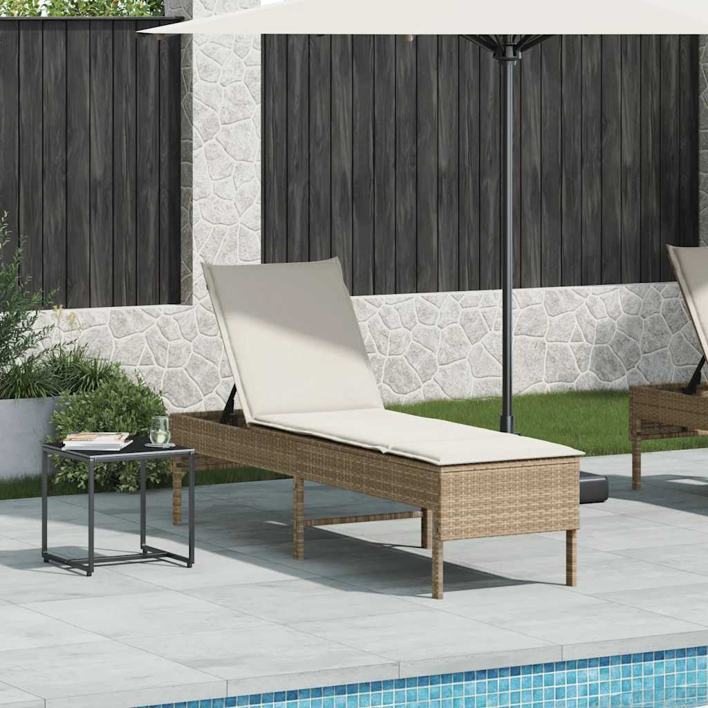 vidaXL Leżak z poduszką beżowy 55x200x44cm polirattan