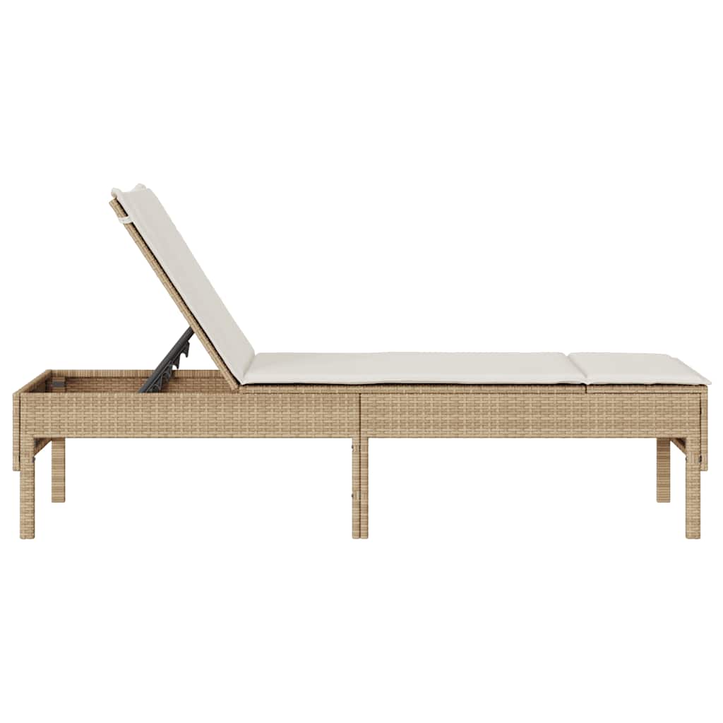 vidaXL Leżak z poduszką beżowy 55x200x44cm polirattan